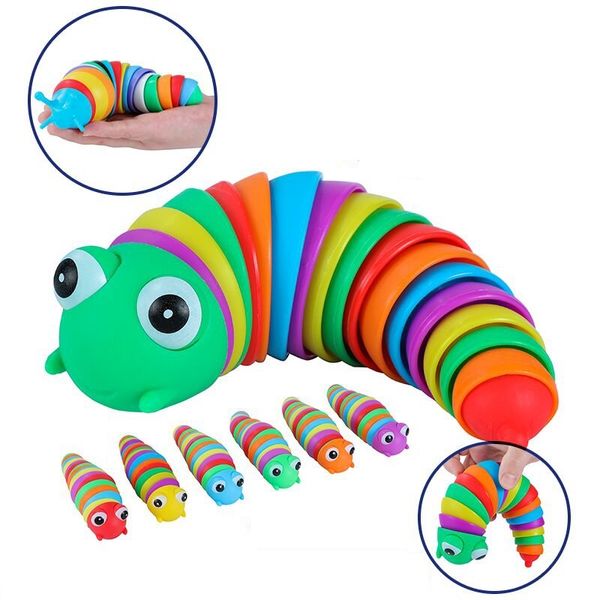 Giocattolo di decompressione 3D Inchworm 18 cm Arcobaleno Bruco Sollievo dallo stress Lumaca Bambini Flessibile Agitarsi Verme Lumaca Giocattoli DLH903