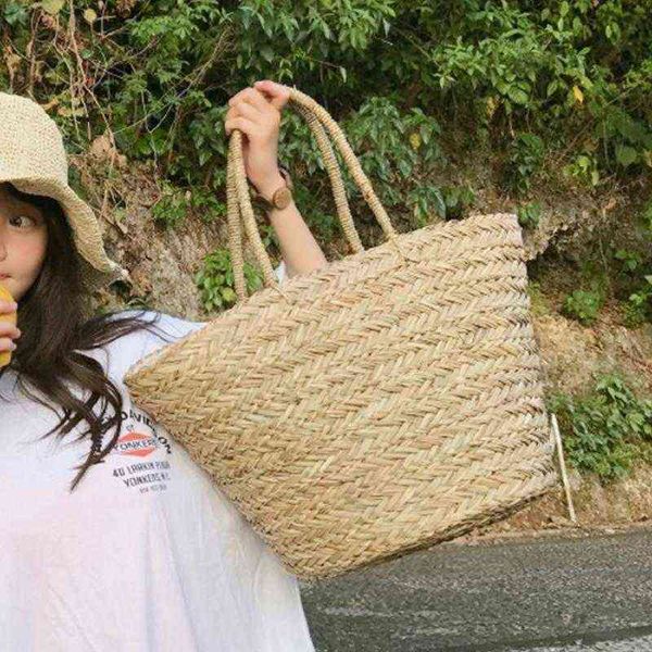 

casual rattan woven women handbags wicker large capacity women shoulder bags summer beach straw women's bag big basket bags 2021 g22052