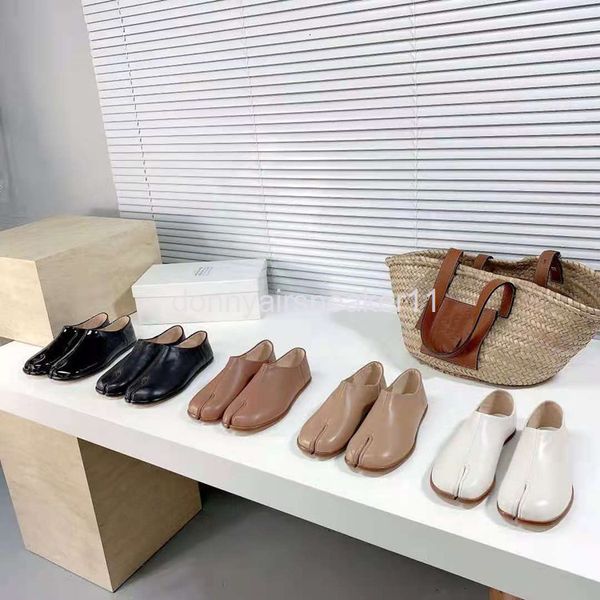 

dress shoes spring and autumn cowhide leather split toe shoes flat bottom casual grandma one foot pedal lefu, Black