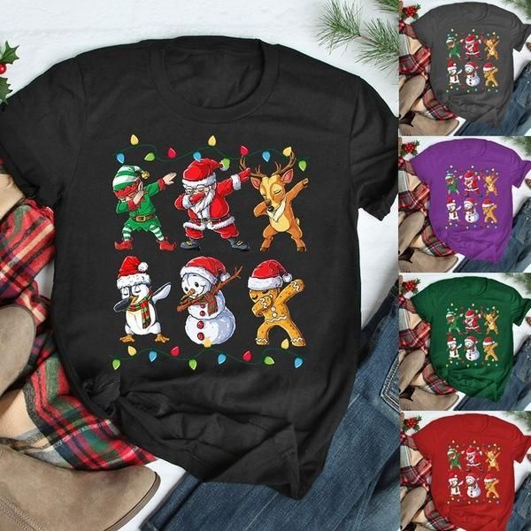 3ms7 Herren-T-Shirts, Weihnachtsdruck, runder Kragen und Damen-T-Shirt, kurzärmelig, O-Ausschnitt, Pullover, lockere Freizeit-Oberteile, T-Shirts, Streetwear