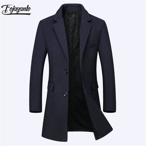 

fojaganto winter men long wool blend coat brand men solid color warm thick wool coats business casual wool blend overcoat male lj201110, Black