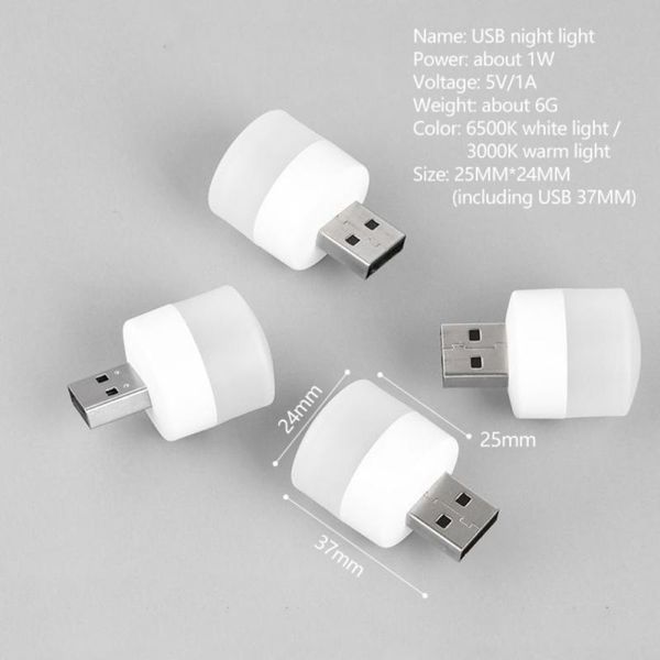 Gadget USB Plug Lamp Computer Mobile Power Charging Book Lamps LED Eye Protection Reading Light Small Round Night Light