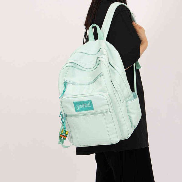 

light green travel backpack waterproof nylon women's backpack large capacity student schoolbag lapbag new 220506