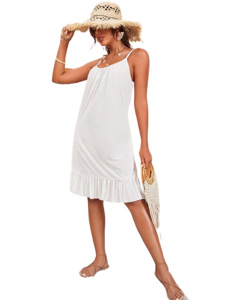

backless ruffle hem chiffon cover up dress w15s#, White;black