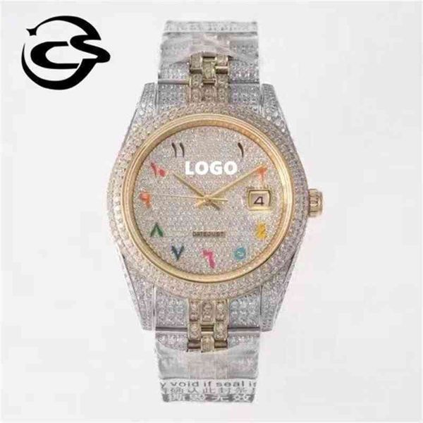 orologio di lusso Date Gmt Luxury Diver marca meccanico 904L Acciaio ETA 3255 Movimento 126333 Two Tone Ice cube Gypsophila Arab Diamond Watch
