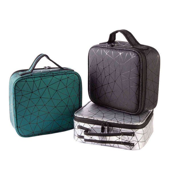 

professional cosmetic case waterproof partition cosmetic bag large capacity lingge pu cosmetic storage case 220708