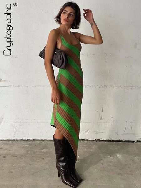 

fashion green striped print summer 2022 tank dress for women sleeveless club party irregular midi dresses clothes, Black;gray