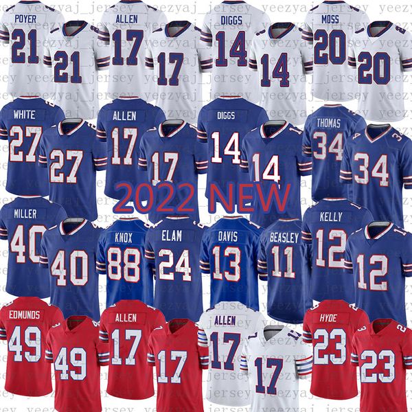 

zack moss tre'davious white football jersey jim kelly 17 josh allen stefon diggs von miller dawson knox davis micah hyde buffalos edmun, Blue;black