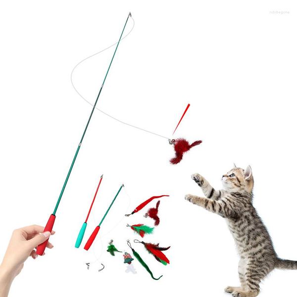 Toys de gato Color de Natal Três seções esticadas Pólo engraçado Toy interativo Toy de três seções Stick Stick 9 Suitscat