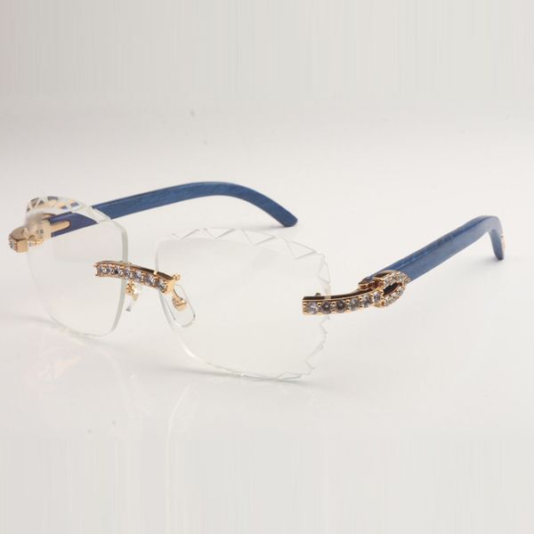 

new xxl diamond design cut clear lens spectacle frame 3524028 pure natural wood temples size 56-18-135mm express, Silver