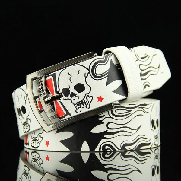 

skull skeleton pattern pin buckle belt men's/women's punk style fashion casual personalized waisband for teenage student3423, Black;brown