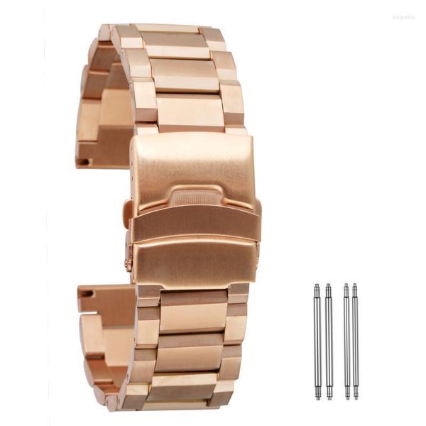 Bandas de assistência de aço inoxidável Banda de aço inoxidável 18mm 20mm 22mm 24mm Metal Solid Metal tira com barras de mola Gold/Rose Gold/Blue Substituição Pulige Hele22