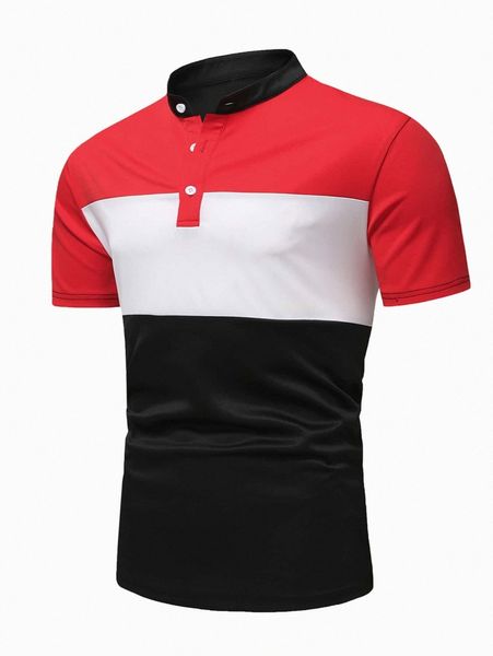 

men cut and sew panel polo shirt y4t9#, White;black