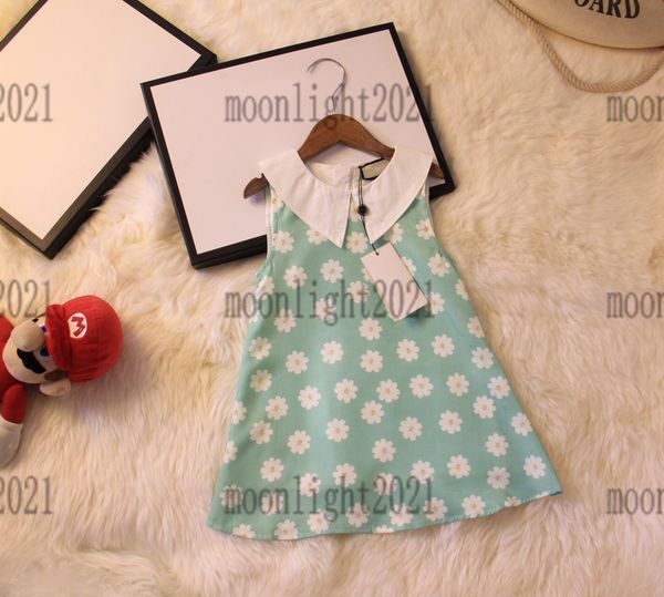 

2022ss newly girls princess pleated sleeveless dress summer vest skirts polo doll collar decoration pink color brand designer dresses size h, Red;yellow