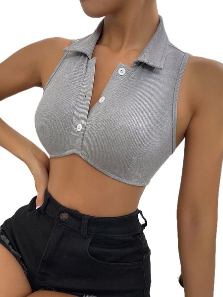 

button front crop tank j3wf#, White