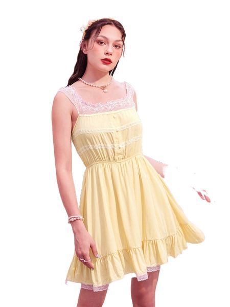 

romwe kawaii contrast lace button decor night dress l7c3#, Black;red