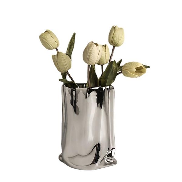 Vazolar İskandinav Gümüş Vazo Yaratıcı Seramik Çiçek Sanatı Lüks Kahve Kupası Model Dekasyonu Dekorasyon Modern Ev Dekoru Hediye Fikirleri