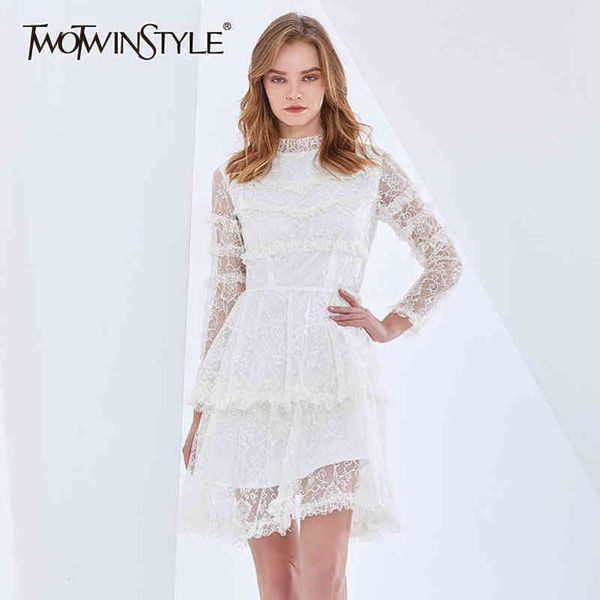 

vintage dress for women o neck long sleeve patchwork lace designer elegant mini dresses female clothing fall 210423, Black;gray