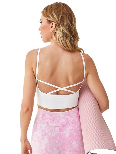 

medium support high stretch criss cross back sports bra k9ud#, Gray