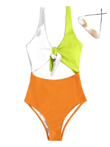 

colorblock cut-out one piece swimsuit g5wt#, White;black