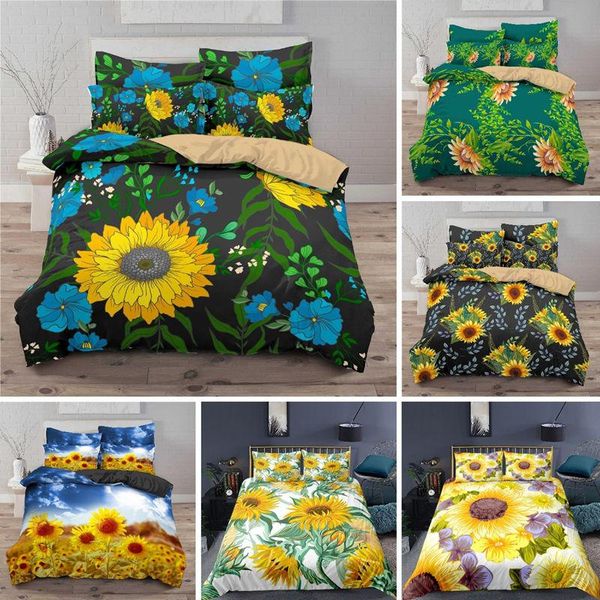 Bettwäsche-Sets, Sonnenblumen-Set, moderner Mikrofaser-Bettbezug mit gelbem Blumendruck, verführerisches Sonnenblumen-Sommer-inspiriertes Design, Bettbezug. Bettwäsche