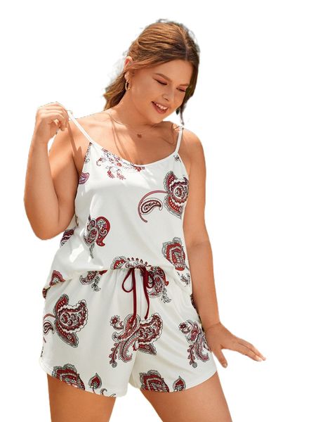 

plus paisley print cami pj set y2u1#, Black;white