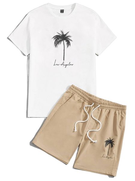

men coconut & letter graphic tee & shorts q1jv#, Gray