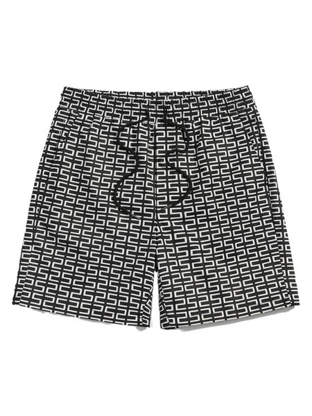

men geo print drawstring waist shorts d3p2#, White;black