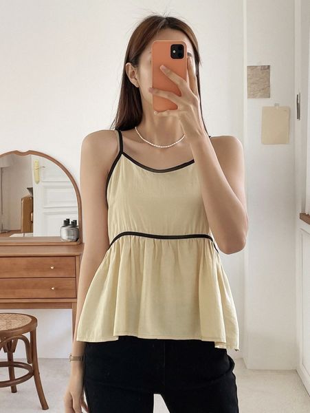 

dazy contrast binding peplum cami 66bn#, White