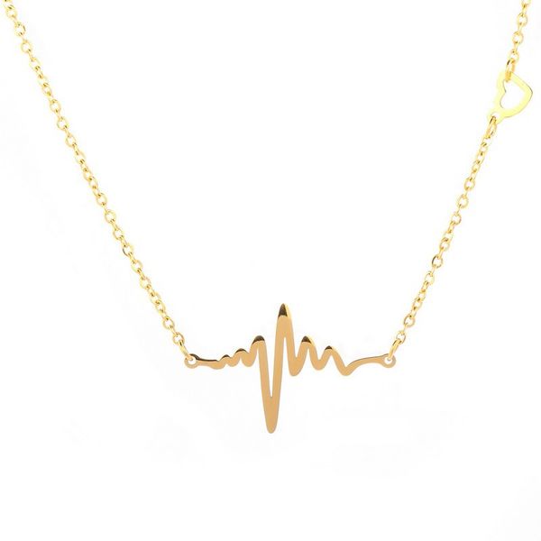 

pendant necklaces 14k gold color heartbeat necklace woman fashion titanium steel jewelry gift never fade hypoallergenic, Silver