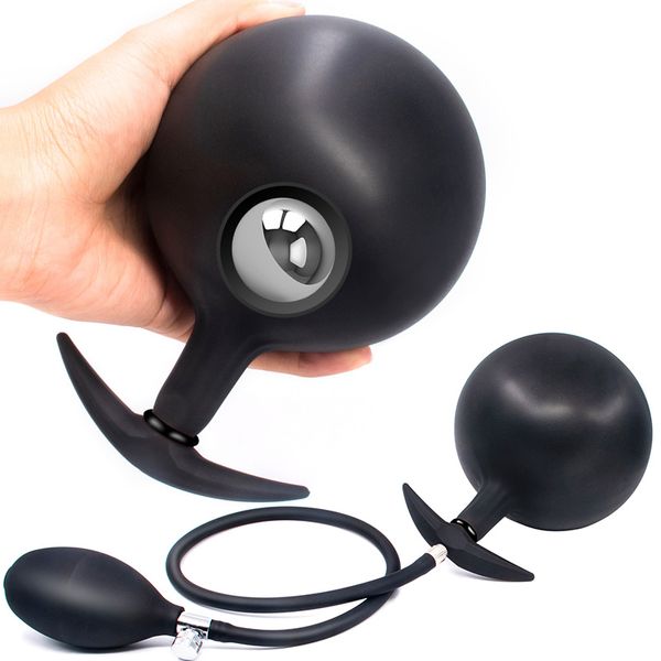 Plug anale gonfiabile con sfera in acciaio, plug enormi ridimensionabili incorporati, dilatazione dell'ano, stimolazione con rotolamento della palla, giocattoli sexy