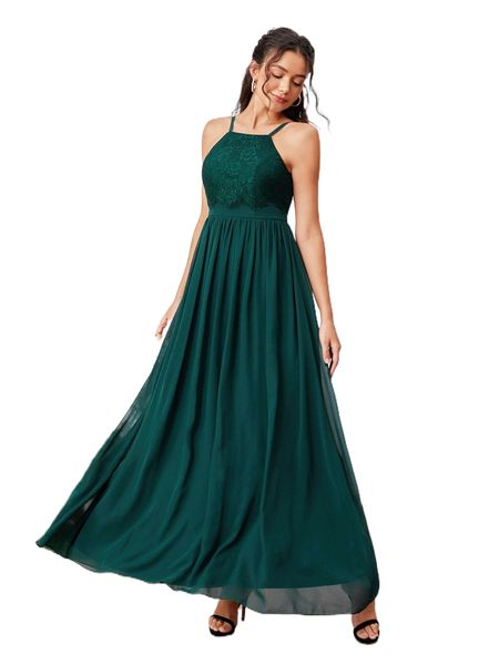 

contrast lace chiffon cami bridesmaid dress h92r#, White;black
