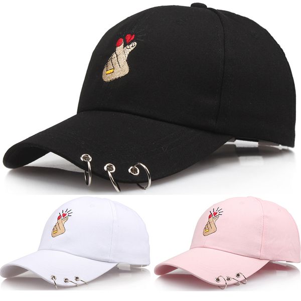 Baseballmütze im koreanischen Stil für Damen, Frühling, Sommer, Finger, Liebe, silbrige Ringe, Dekoration, Sonnenschutz, Outdoor-Sport, Ballkappe für Männer und Frauen