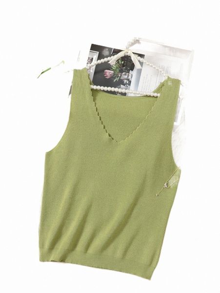 

plus irregular trim sweater vest c3to#, Black