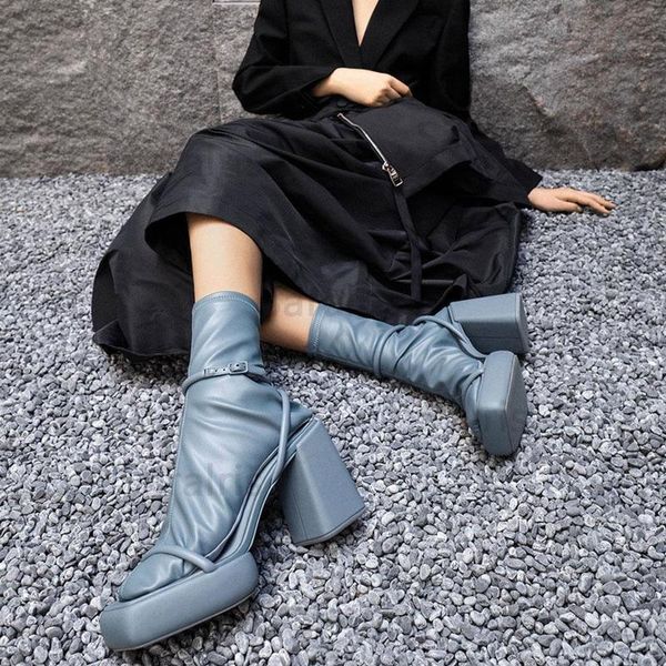 

fashion summer solid sandals platform high chunky heels comfy walking women elegant modern office party socks boots 220721, Black