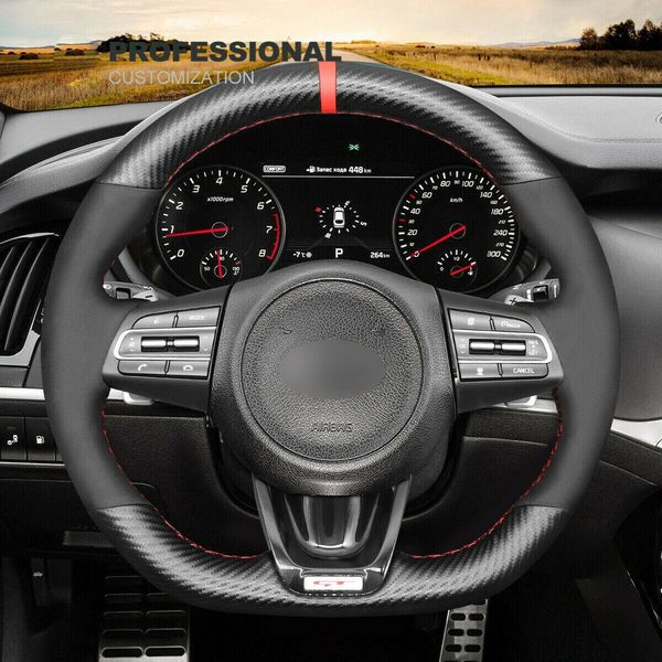 

durable pu carbon fiber leather car steering wheel cover for kia stinger gt 2018