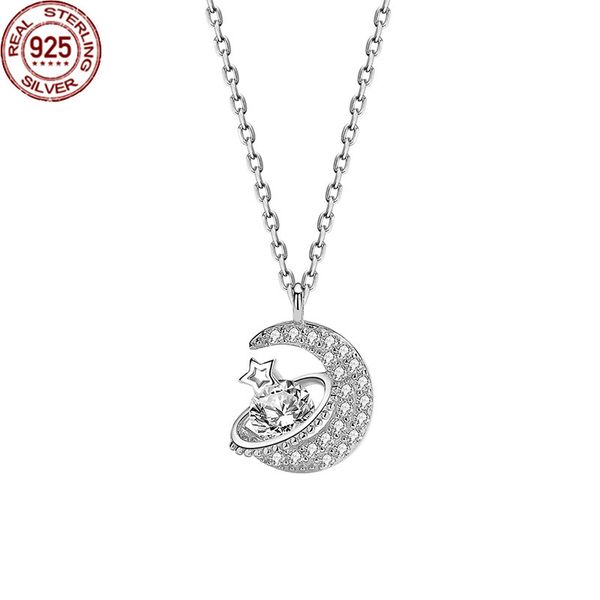 

star moon companion necklace s925 sterling silver women's light luxury high sense collarbone chain micro inlaid zircon pendant