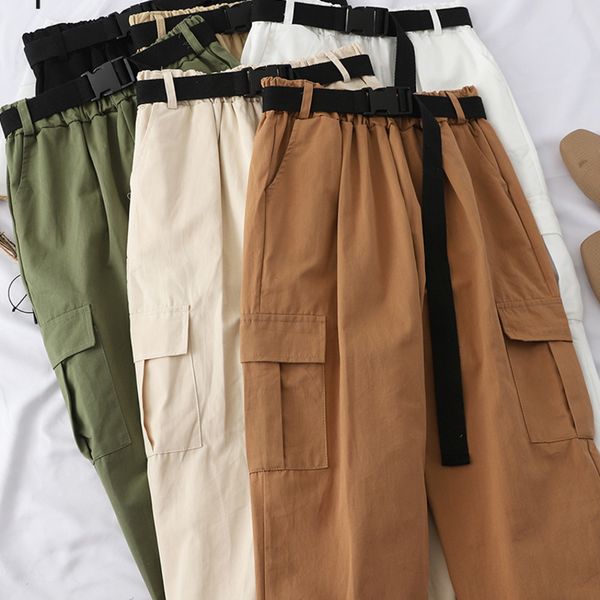 

harajuku pants streetwear cargo pants women casual joggers sweatpants high waist female trousers korean pantalon belt cx220316, Black;white