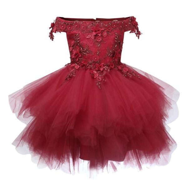 Abiti da ragazza Vestito da bambina nata per 1 anno di compleanno Costume da tutu in tulle di pizzo rosso per bambini