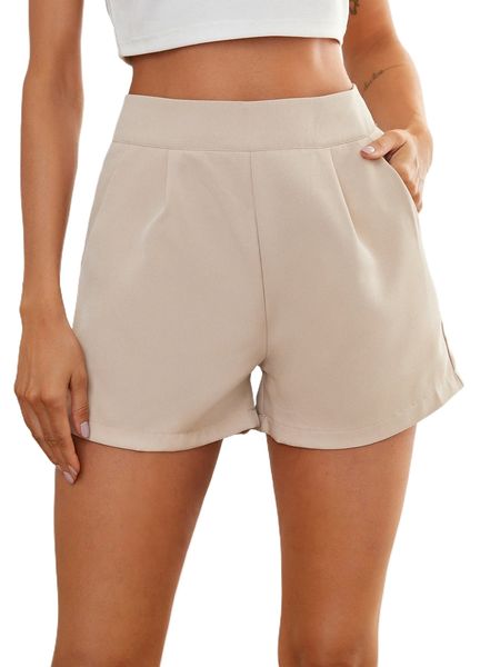 

solid zipper back wide leg shorts r76d#, White;black