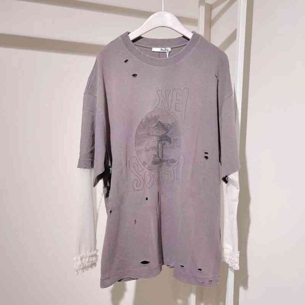 

t shirt swedish niche acne stitched long sleeve perforated t-shirt spring / summer 2022 new loose casual printed men's and women's, White;black