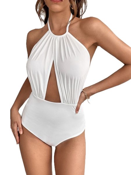 

cut out tie backless halter bodysuit z3xw#, White