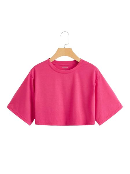 

solid drop shoulder crop tee k725#, White
