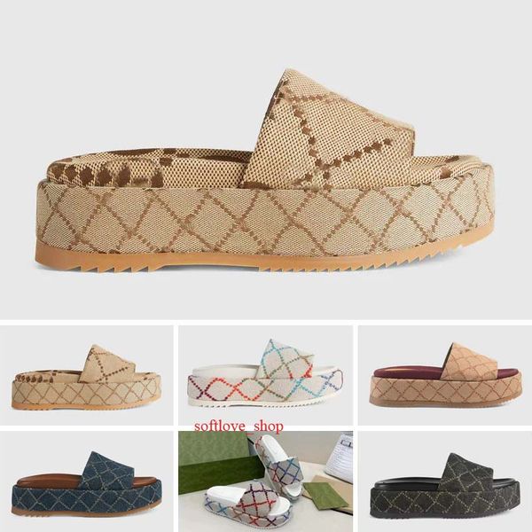 

womens shoes fashion embroidered designer men slides slip on slippers girls 60mm covered platform, White;red