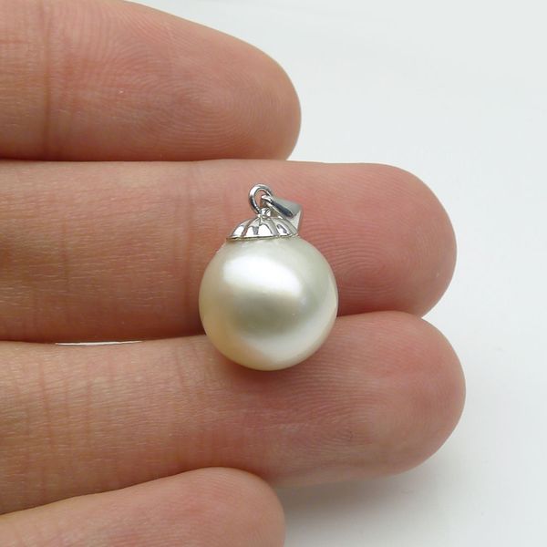 

white real australia south sea cultured pearl pendant 925 sterling silver 11.5mm