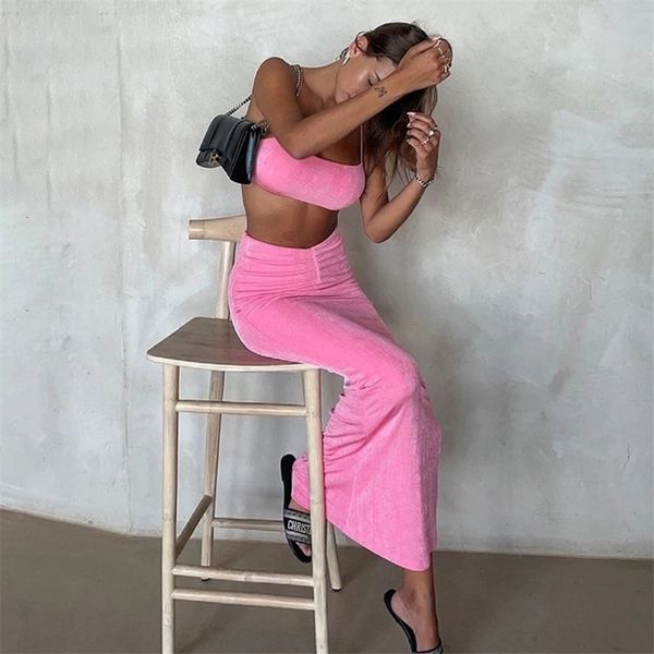 

tinastyle summer dress 2 piece sets women holiday outfits ruched and skirts pink casual clubwear party matching sets 220627, White