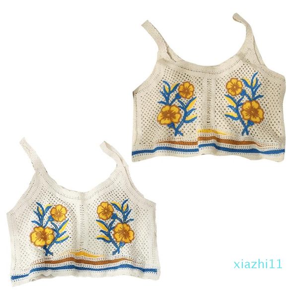 Tanques de 2022 Women Camis Women Crochet Mleeveseless Camisole Floral Bordery Stripe Knit Sweater Crop Top