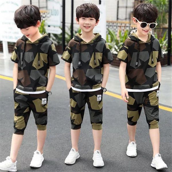 Set di abbigliamento Bambini Ragazzi Estate Bambini T-shirt a maniche corte Pantaloni 2 pezzi di tuta sportiva per bambini 4-14 anni 4 7 9 13 anni Abbigliamento