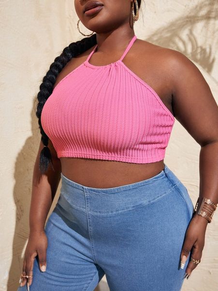 

sxy plus tie backless crop halter 77e2#, Black