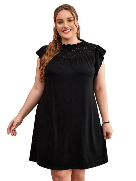 

emery rose plus cap sleeve keyhole back dress a9v6#, Black